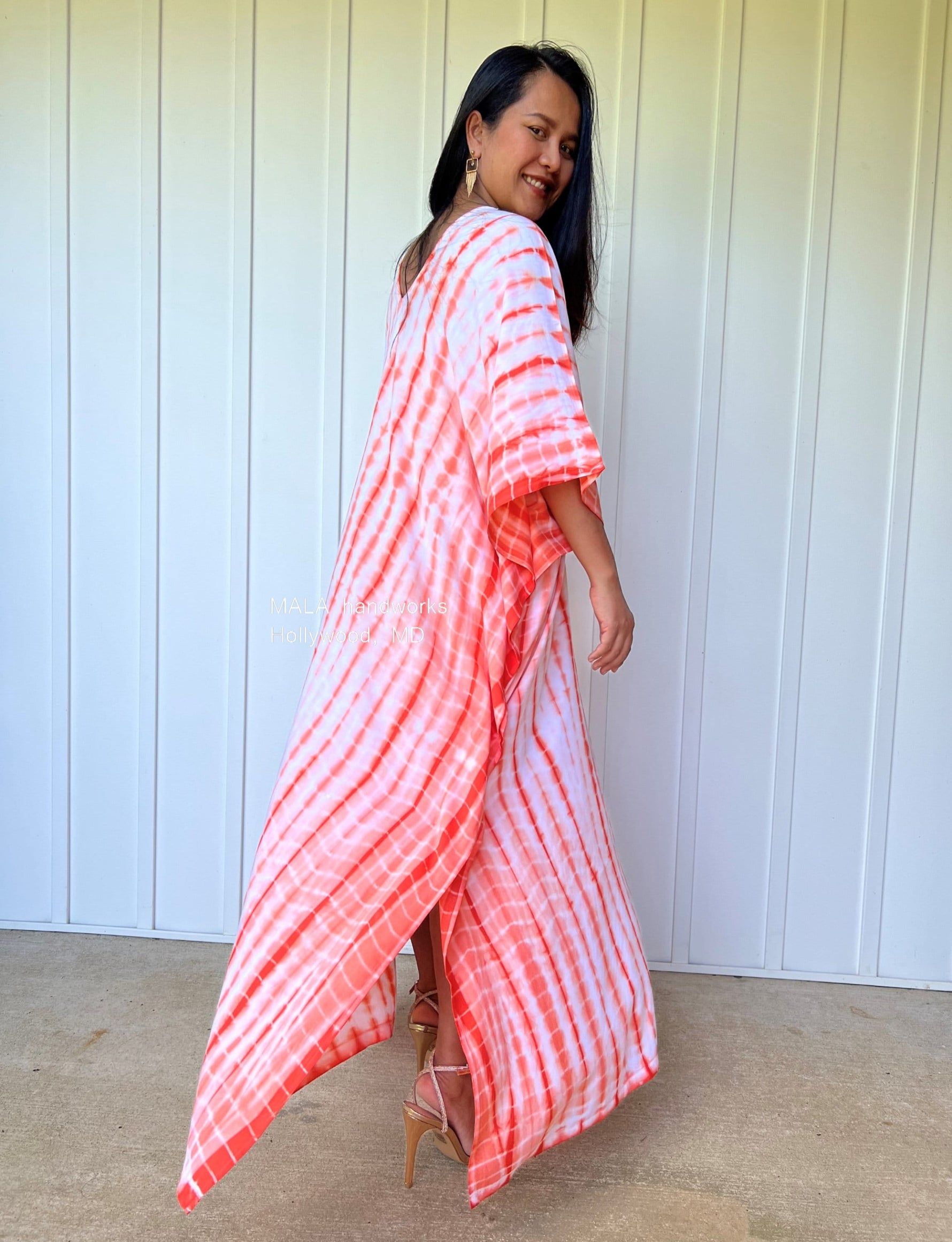 MALA handworks  Mala Kaftan in White and Orange Tie Dye