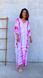 MALA handworks  Mala Kaftan in White and Pink Tie Dye