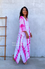 MALA handworks  Mala Kaftan in White and Pink Tie Dye