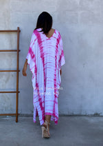 MALA handworks  Mala Kaftan in White and Pink Tie Dye