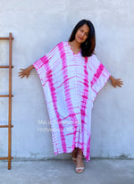 MALA handworks  Mala Kaftan in White and Pink Tie Dye