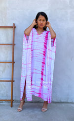 MALA handworks  Mala Kaftan in White and Pink Tie Dye