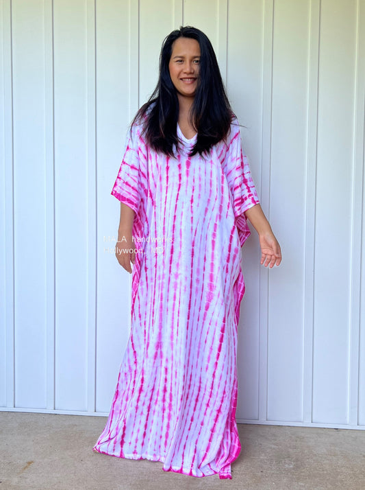 MALA handworks  Mala Kaftan in White and Pink Tie Dye