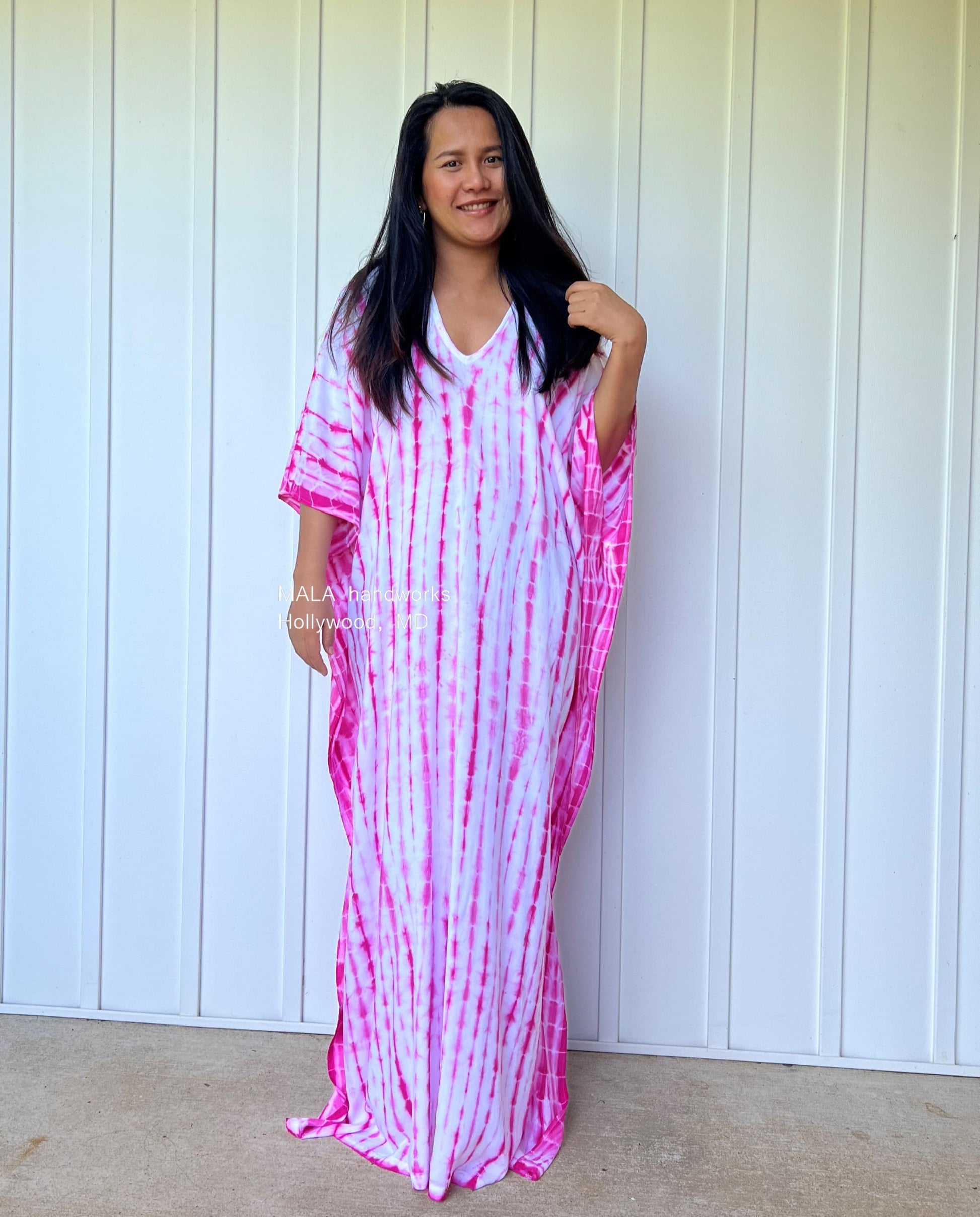 MALA handworks  Mala Kaftan in White and Pink Tie Dye