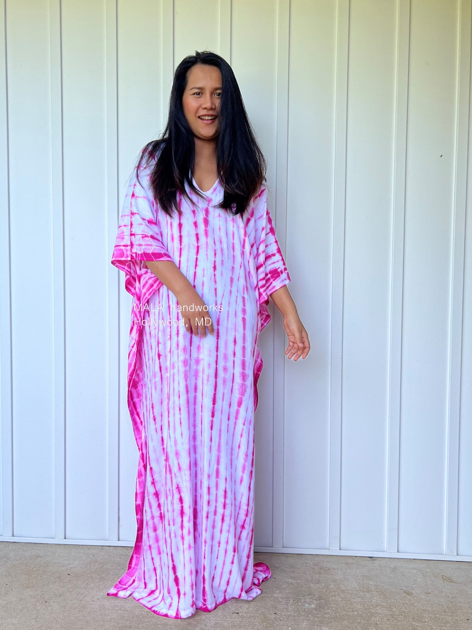 MALA handworks  Mala Kaftan in White and Pink Tie Dye