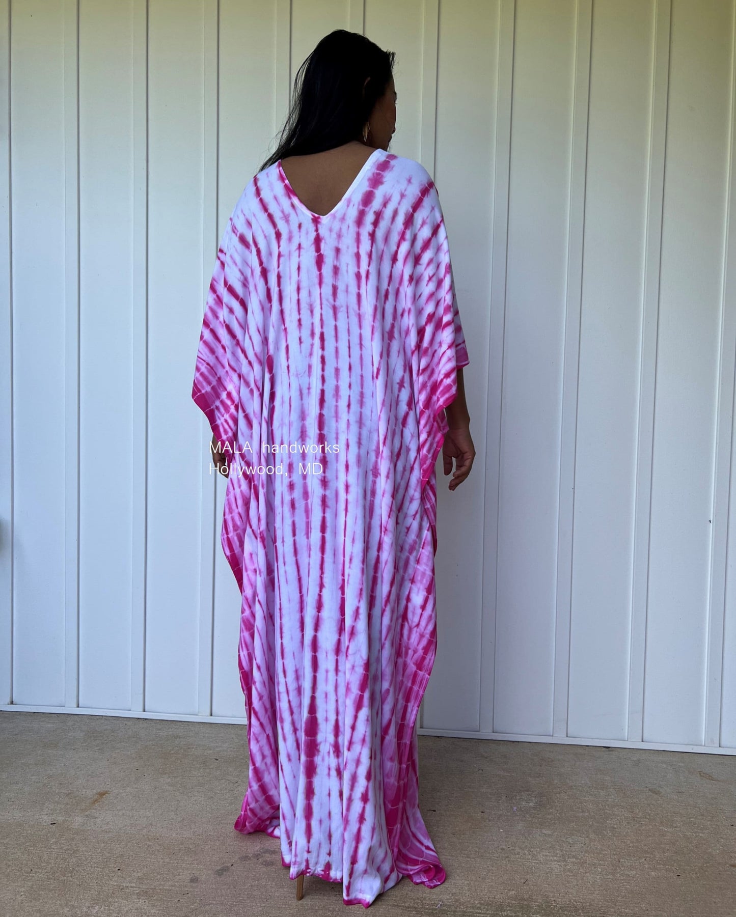 MALA handworks  Mala Kaftan in White and Pink Tie Dye