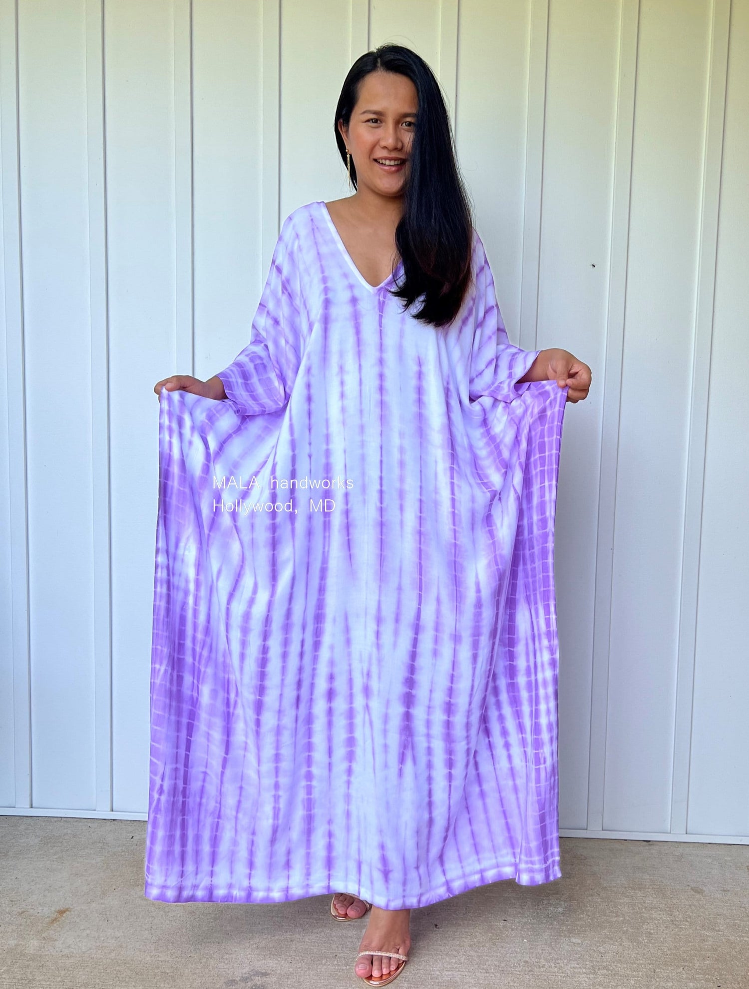 MALA handworks  Mala Kaftan in White and Purple Tie Dye