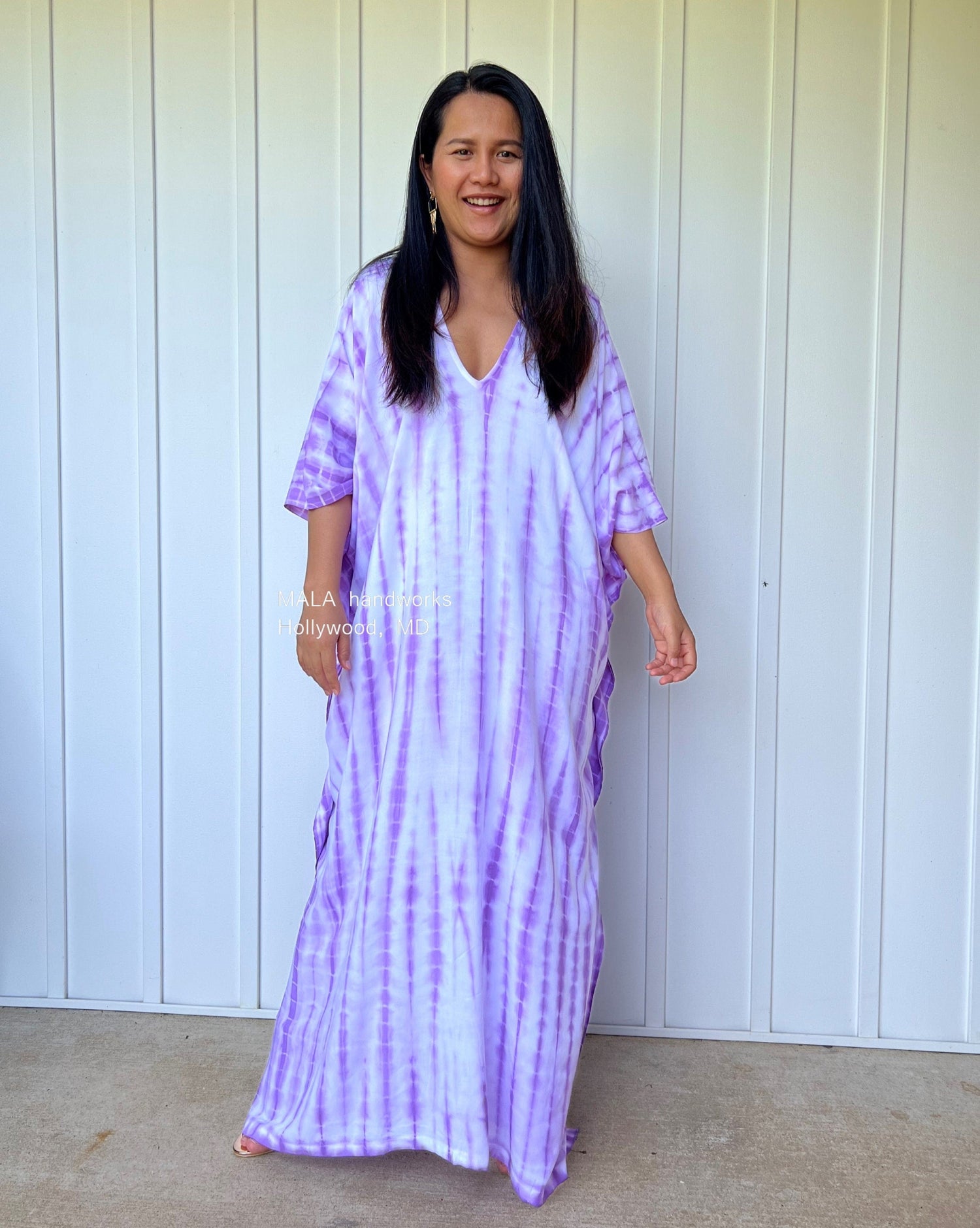 MALA handworks  Mala Kaftan in White and Purple Tie Dye