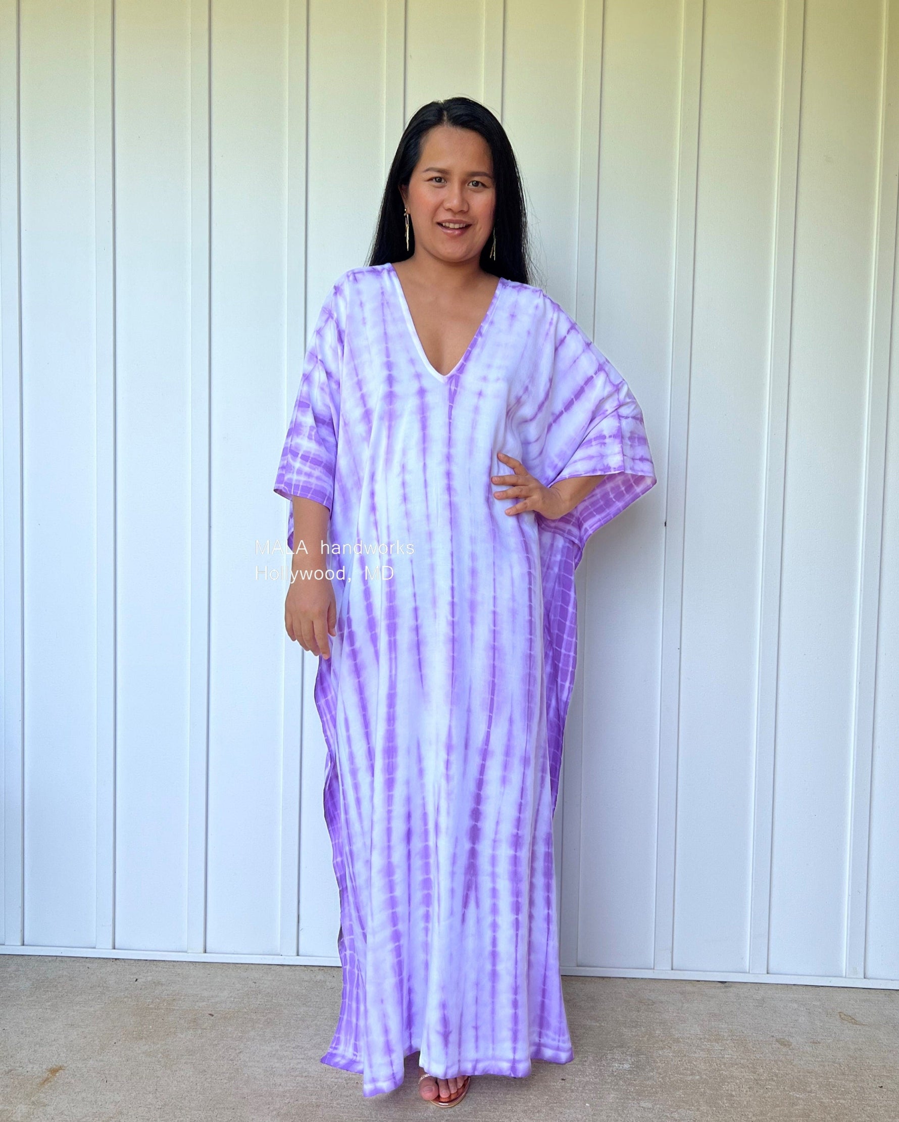 MALA handworks  Mala Kaftan in White and Purple Tie Dye
