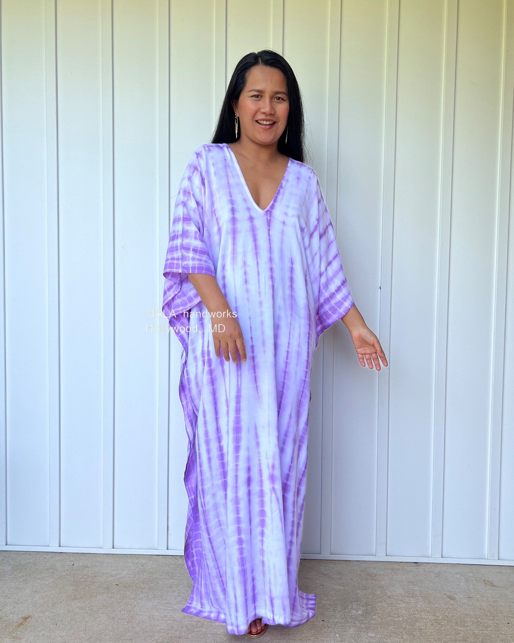 MALA handworks  Mala Kaftan in White and Purple Tie Dye