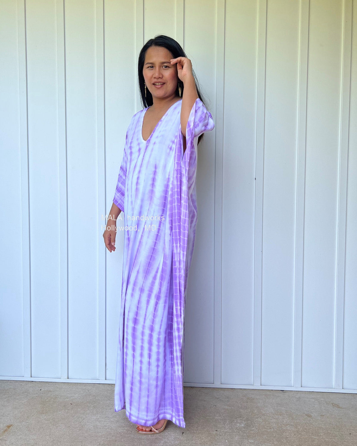 MALA handworks  Mala Kaftan in White and Purple Tie Dye