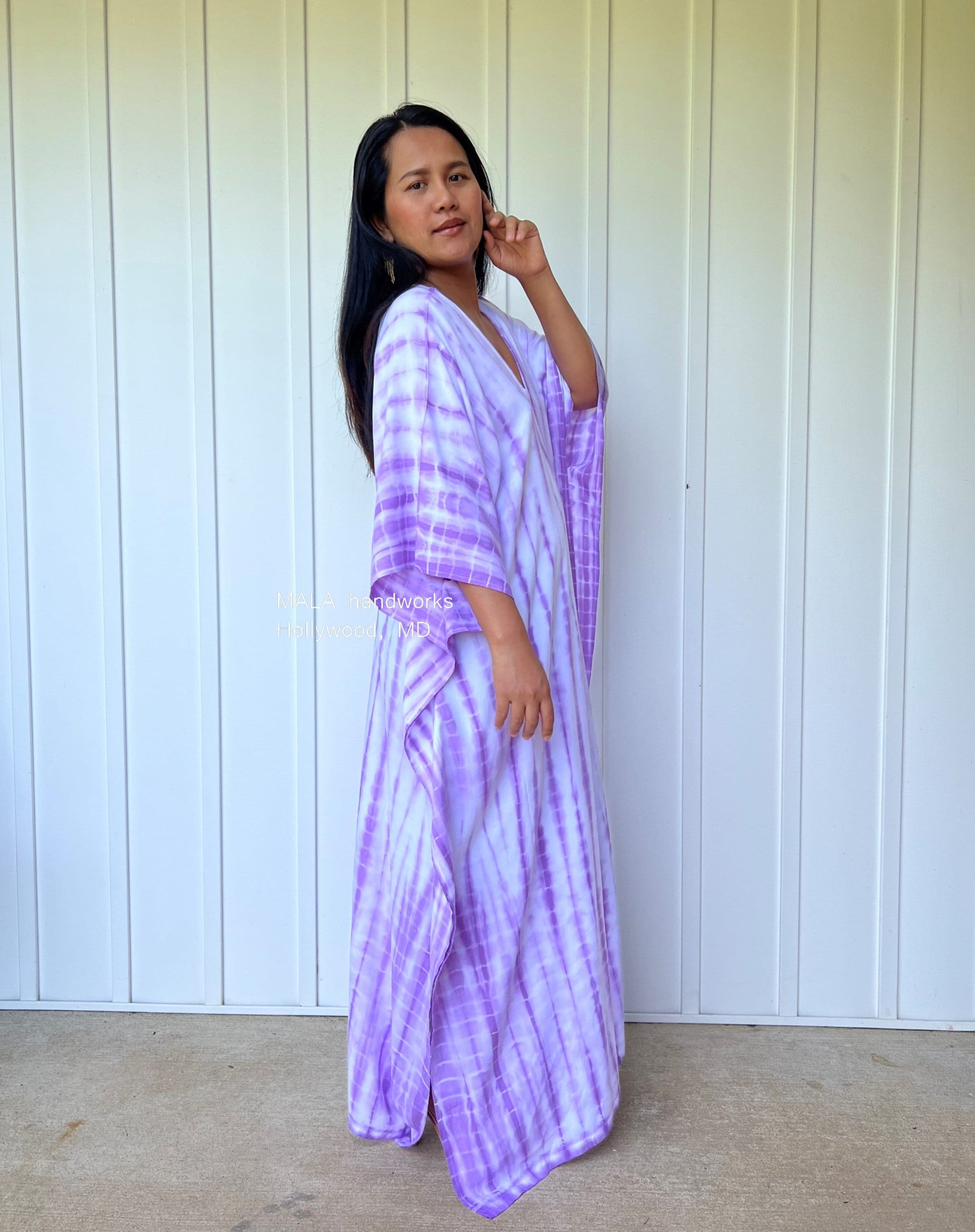 MALA handworks  Mala Kaftan in White and Purple Tie Dye