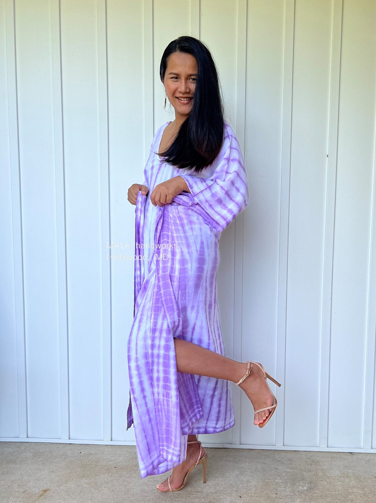 MALA handworks  Mala Kaftan in White and Purple Tie Dye