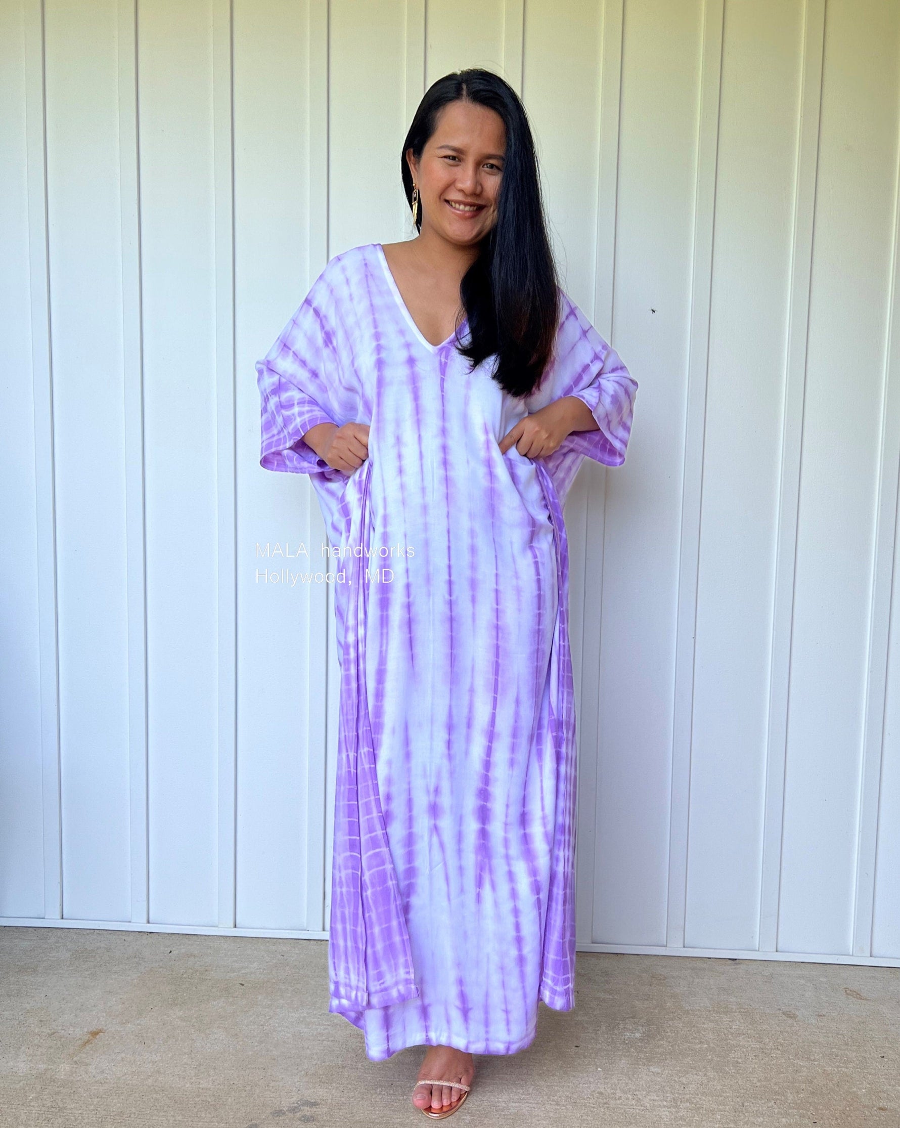 MALA handworks  Mala Kaftan in White and Purple Tie Dye