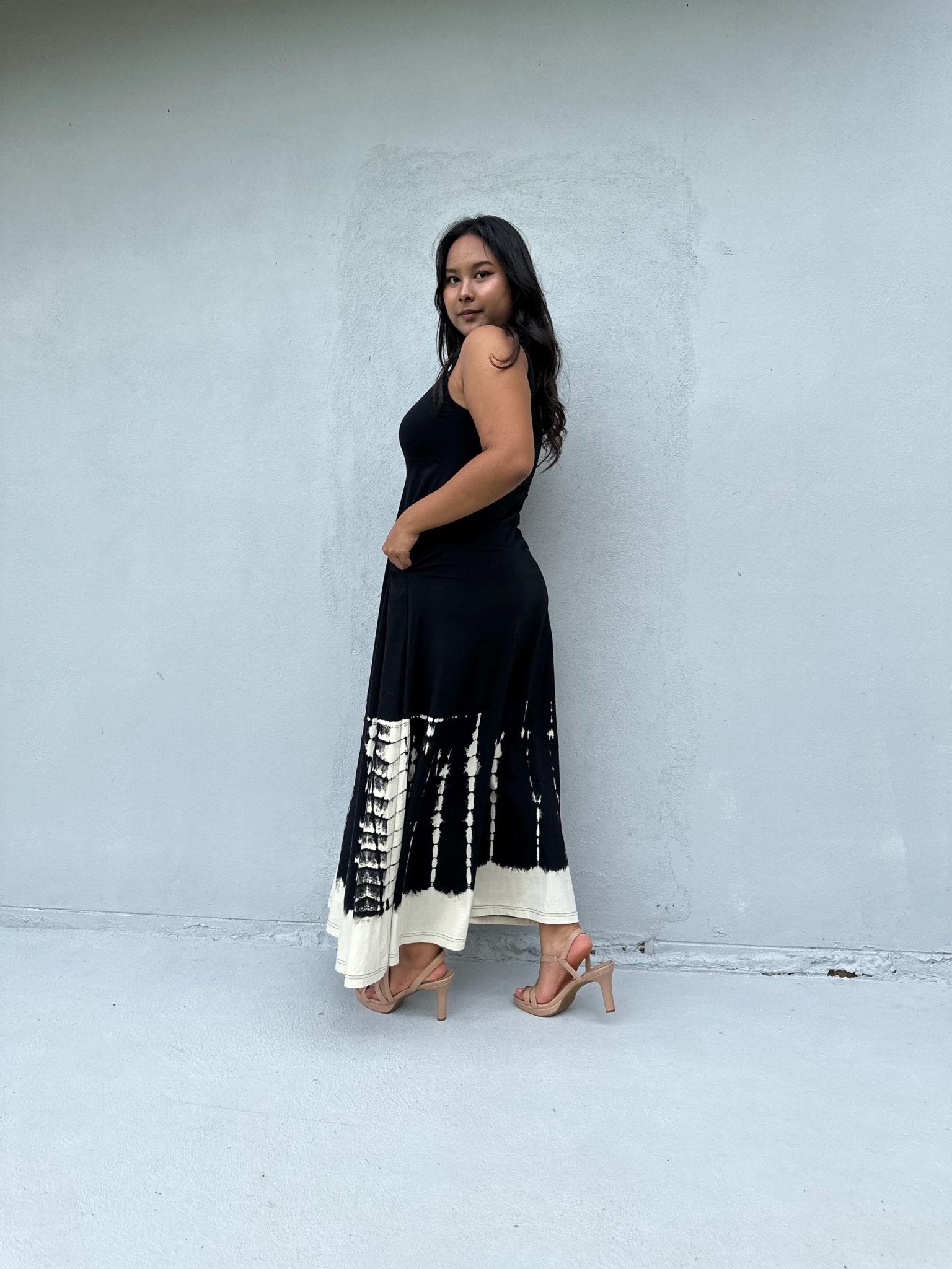 Maya Black & White Tie Dye Cotton Dress - Mala Handworks