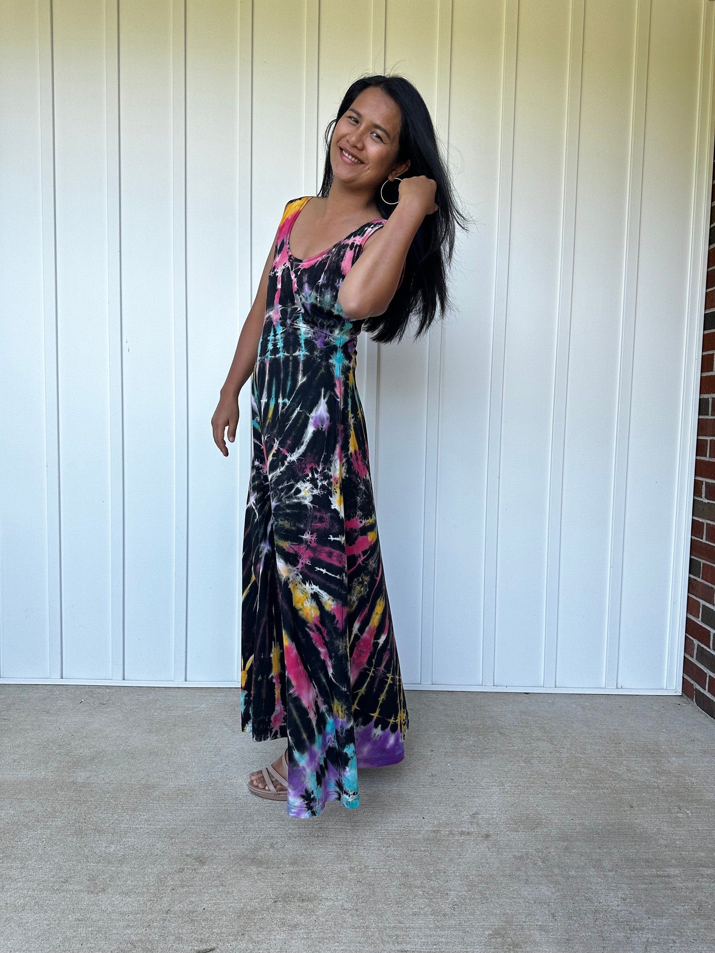 MALA handworks  Maya Dress in Black and Rainbow Tie Dye