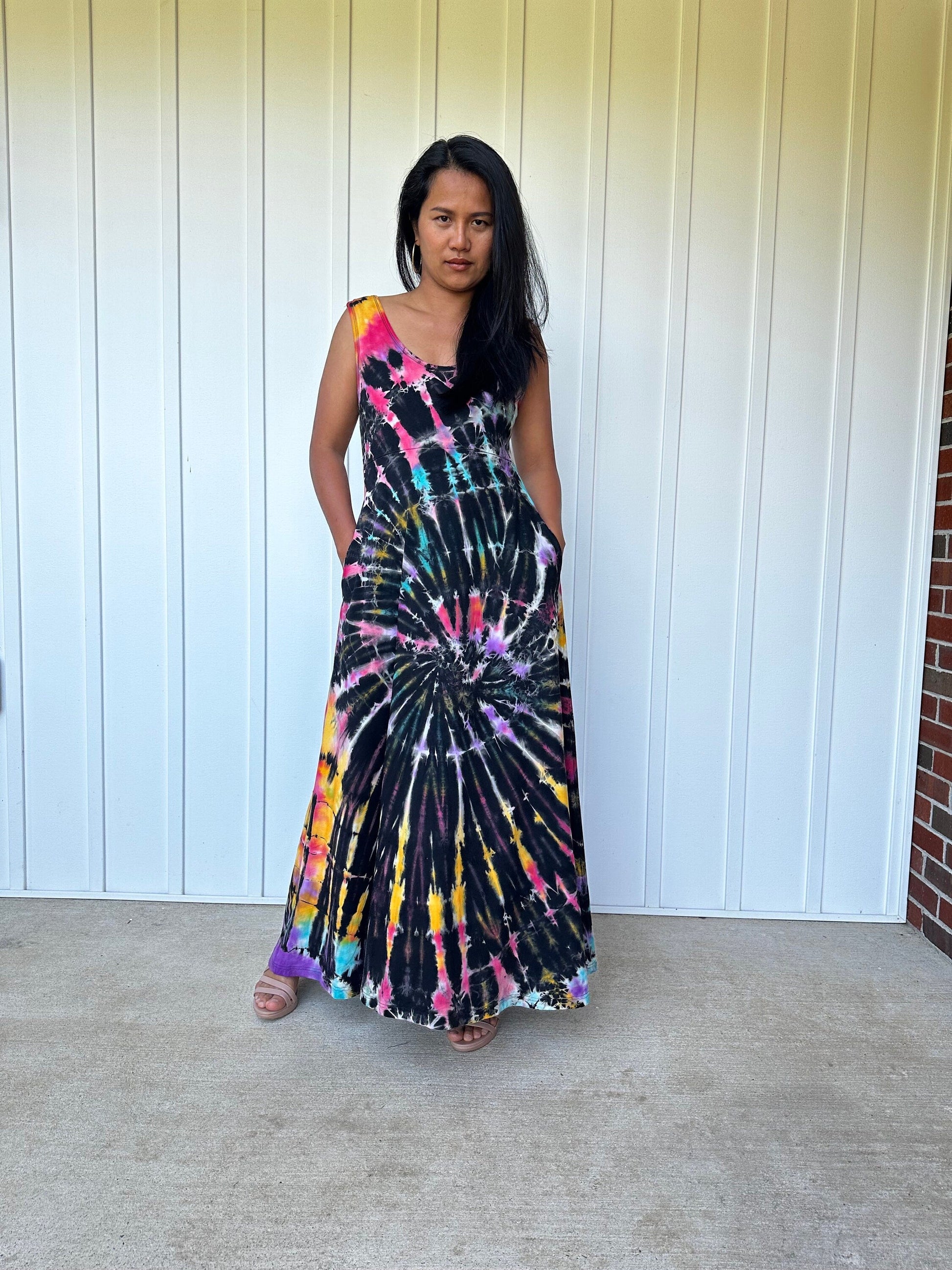 MALA handworks  Maya Dress in Black and Rainbow Tie Dye