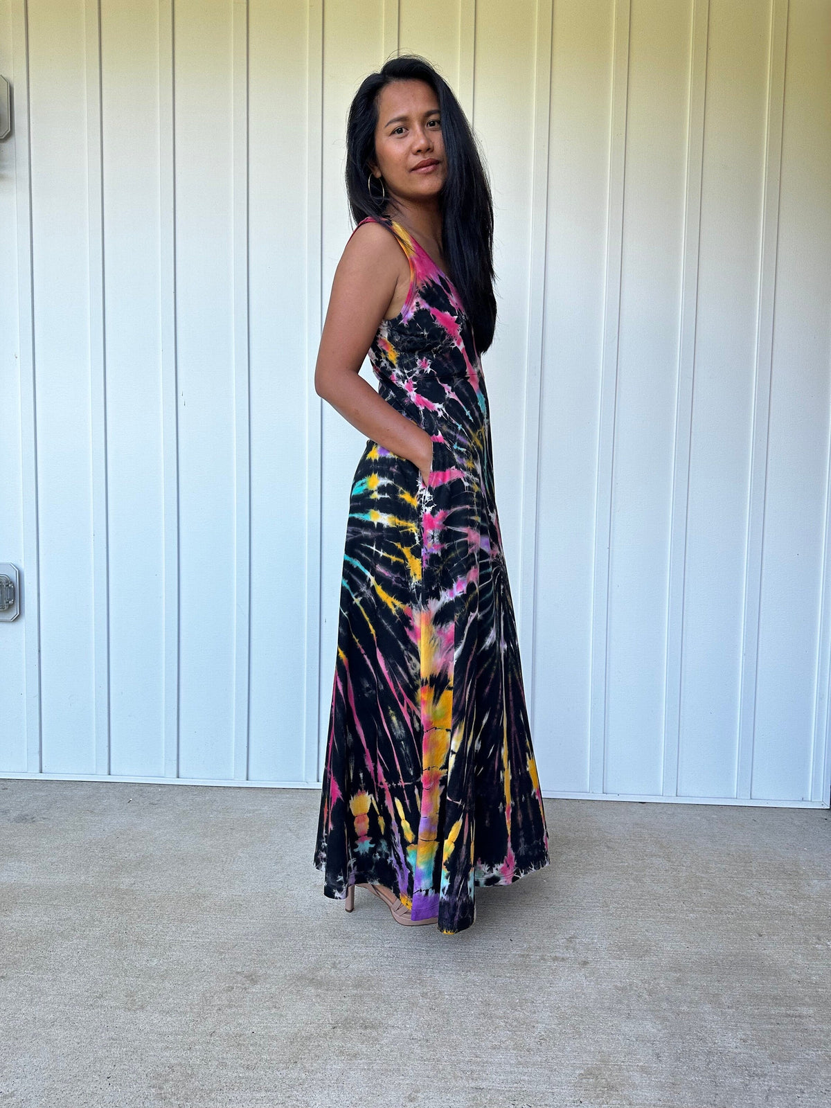 MALA handworks  Maya Dress in Black and Rainbow Tie Dye