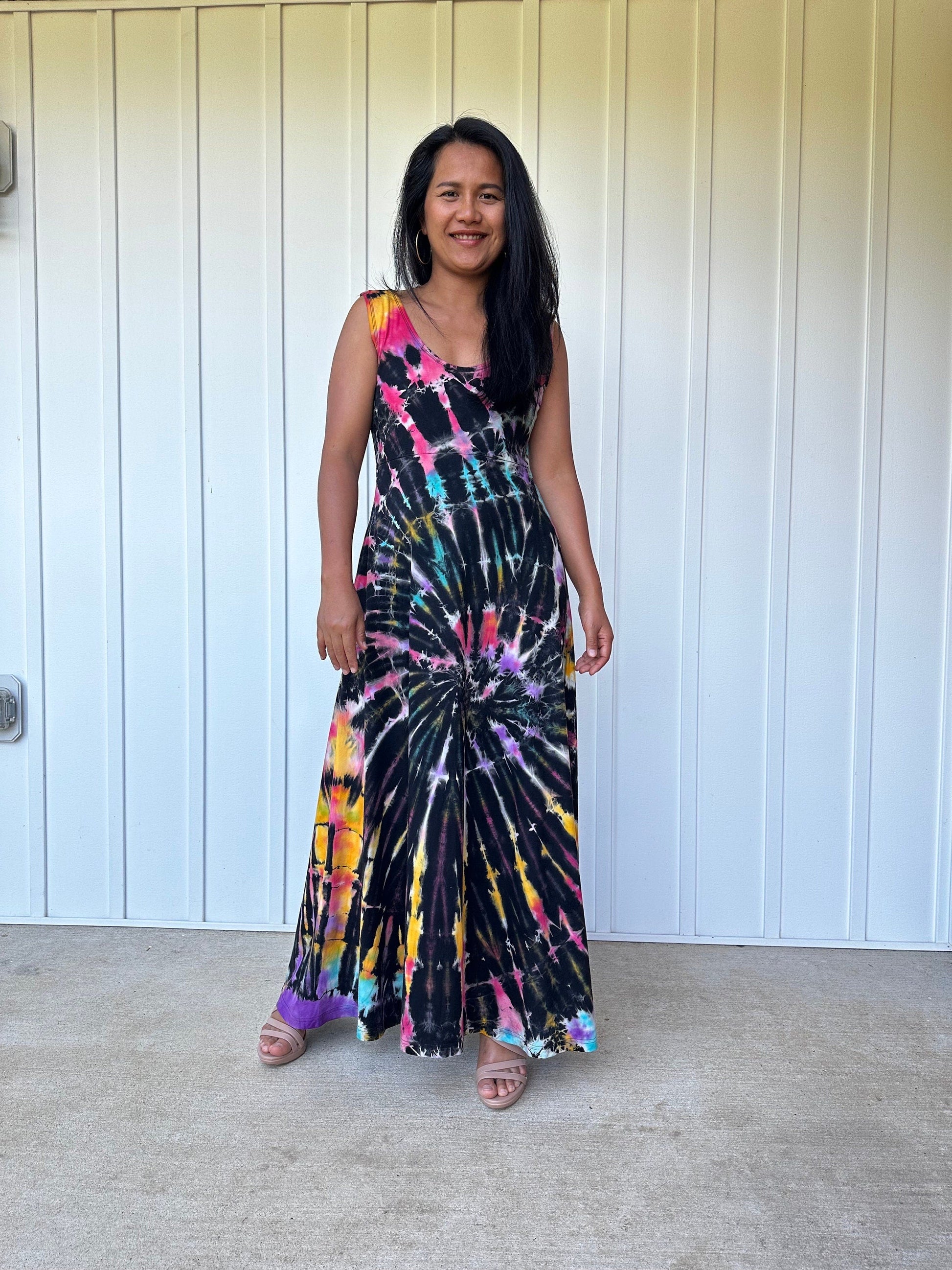 MALA handworks  Maya Dress in Black and Rainbow Tie Dye