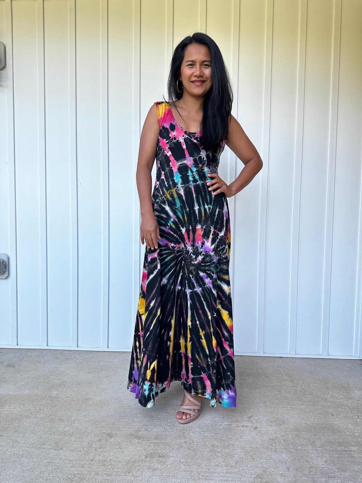 MALA handworks  Maya Dress in Black and Rainbow Tie Dye