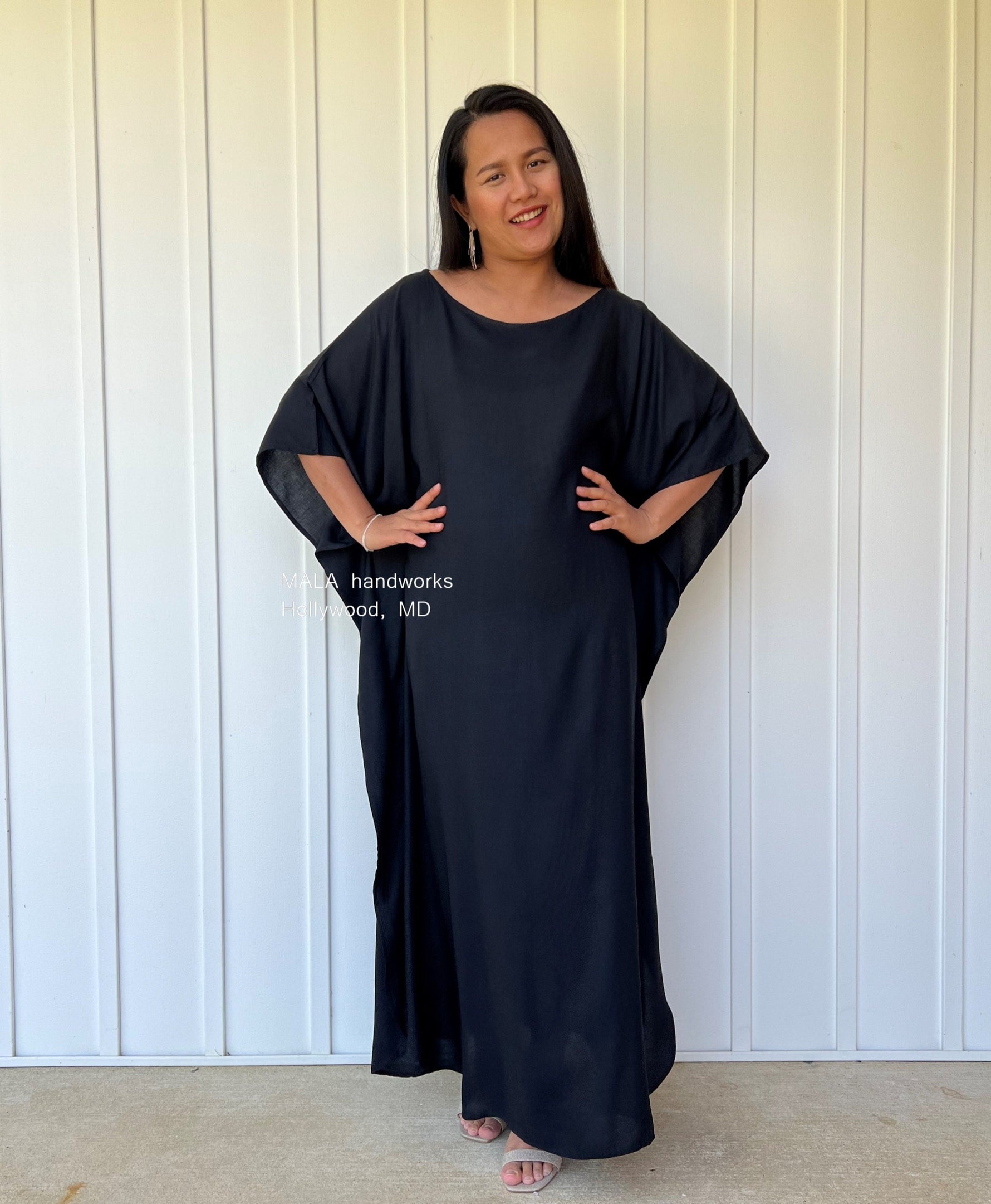 MALA handworks  Mia Boat Neck Kaftan in Black
