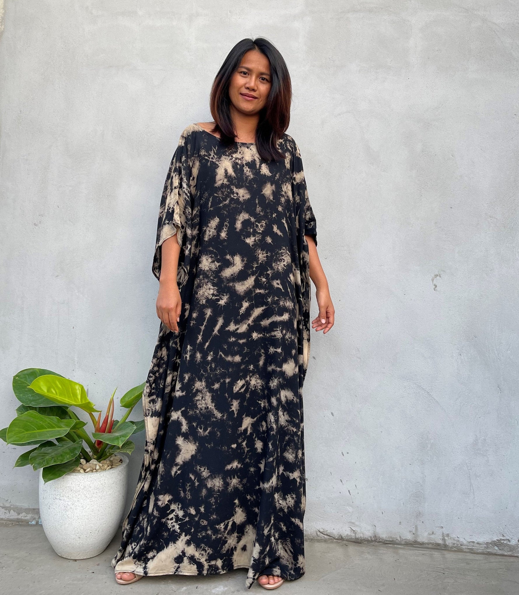 MALA handworks Mia Boat Neck Kaftan in Black Tie Dye