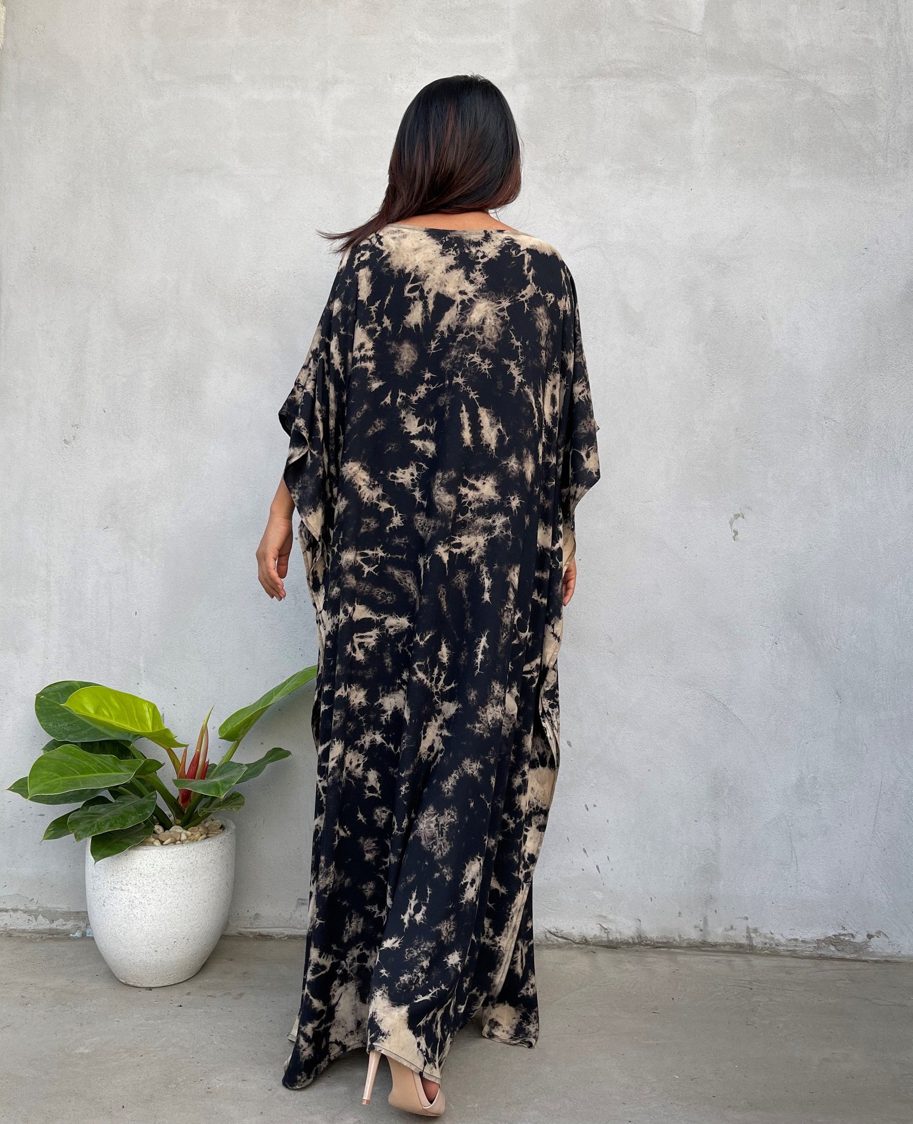 MALA handworks Mia Boat Neck Kaftan in Black Tie Dye