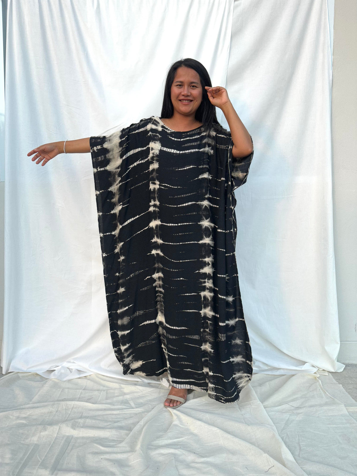 MALA handworks Mia Boat Neck Kaftan in Black Tie Dye