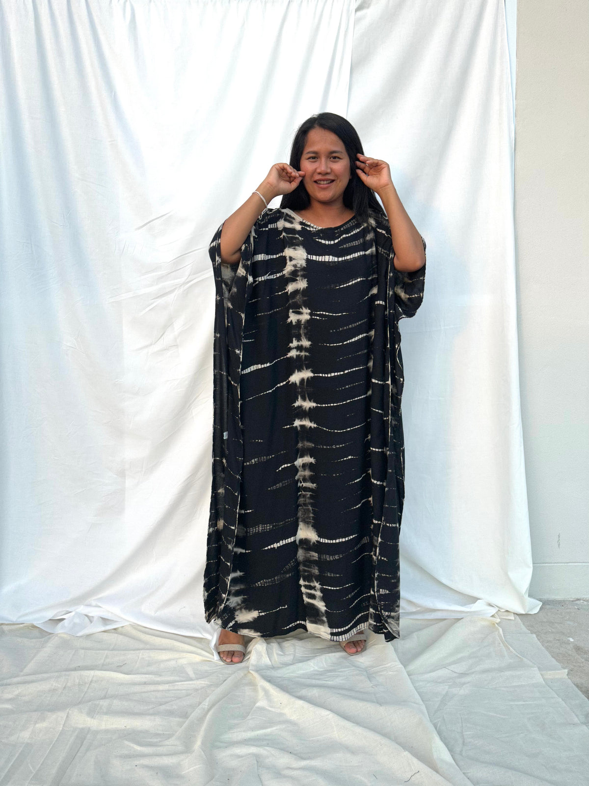 MALA handworks Mia Boat Neck Kaftan in Black Tie Dye