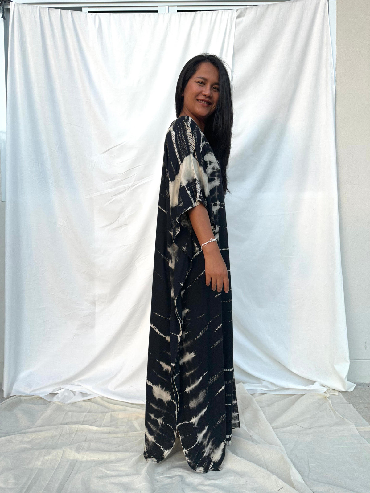 MALA handworks Mia Boat Neck Kaftan in Black Tie Dye