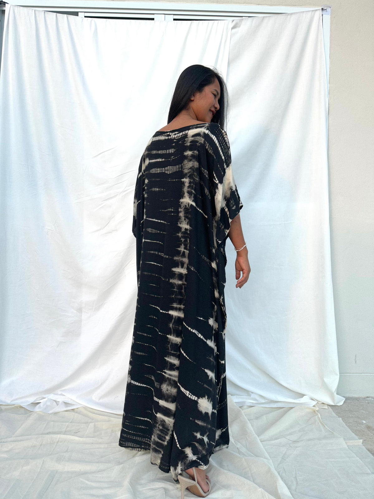 MALA handworks Mia Boat Neck Kaftan in Black Tie Dye