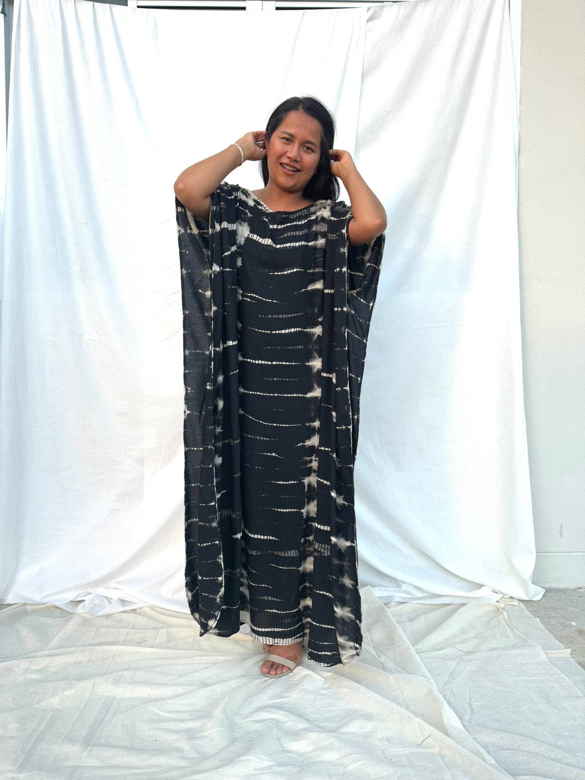 MALA handworks Mia Boat Neck Kaftan in Black Tie Dye