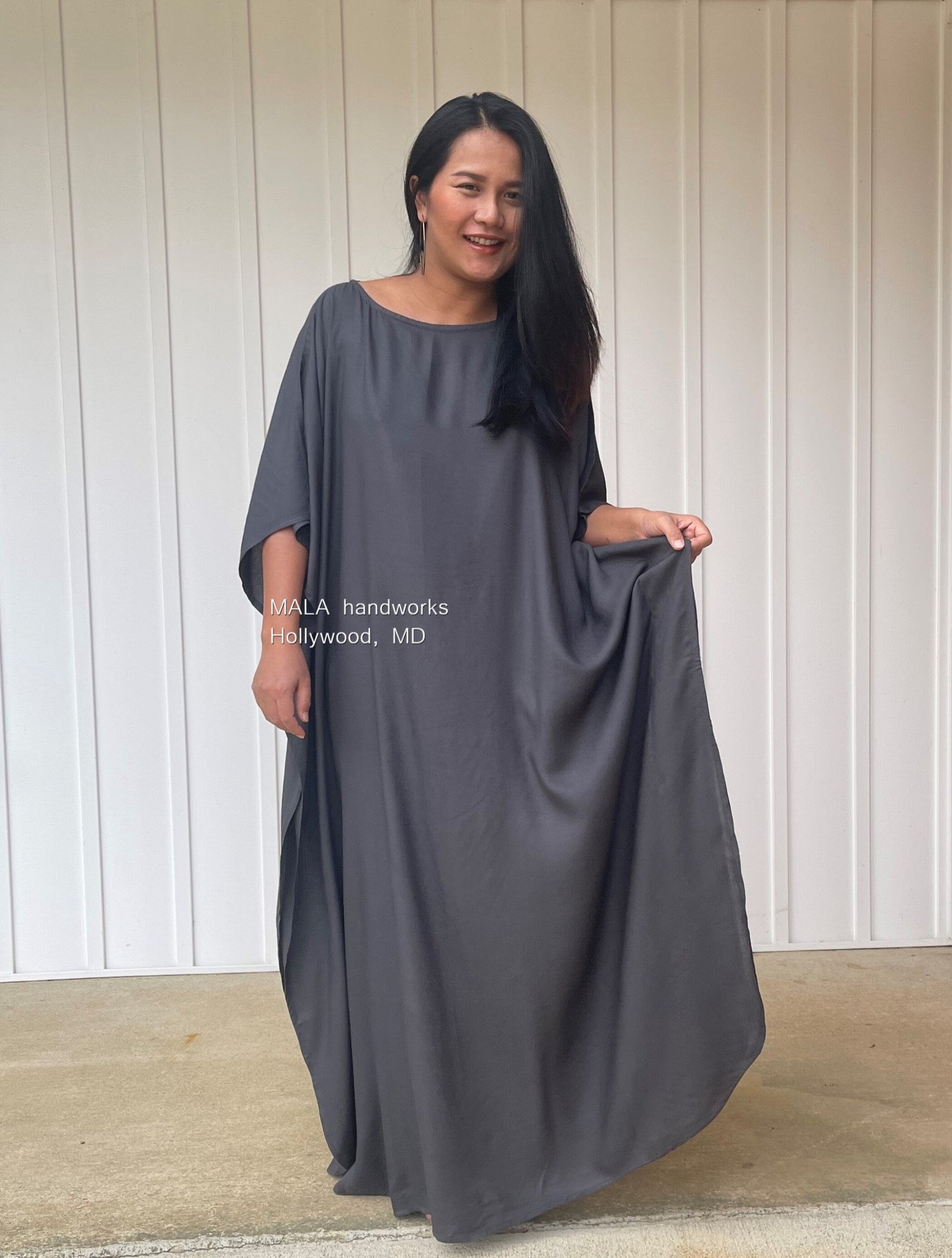 MALA handworks  Mia Boat Neck Kaftan in Dark Grey