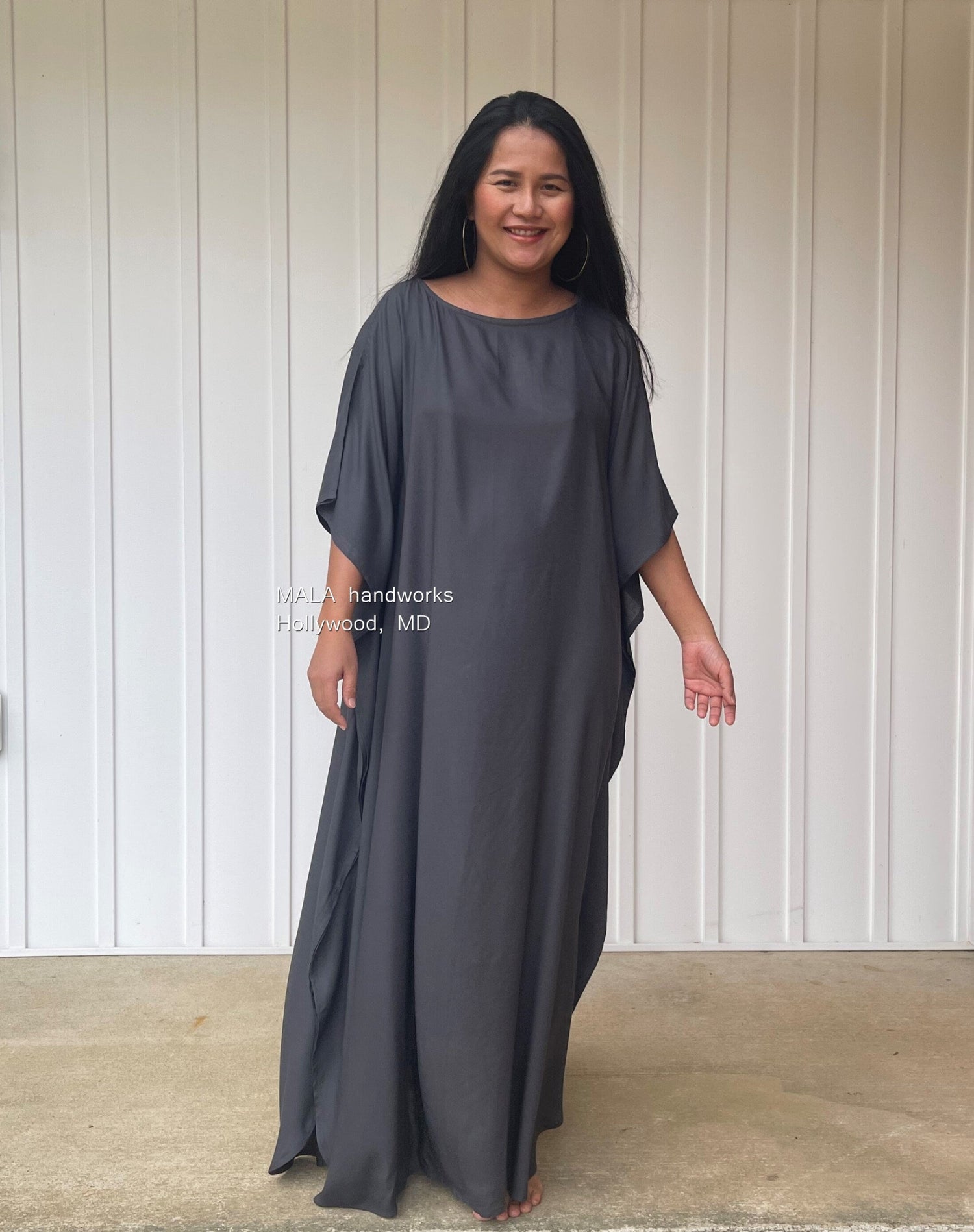 MALA handworks  Mia Boat Neck Kaftan in Dark Grey
