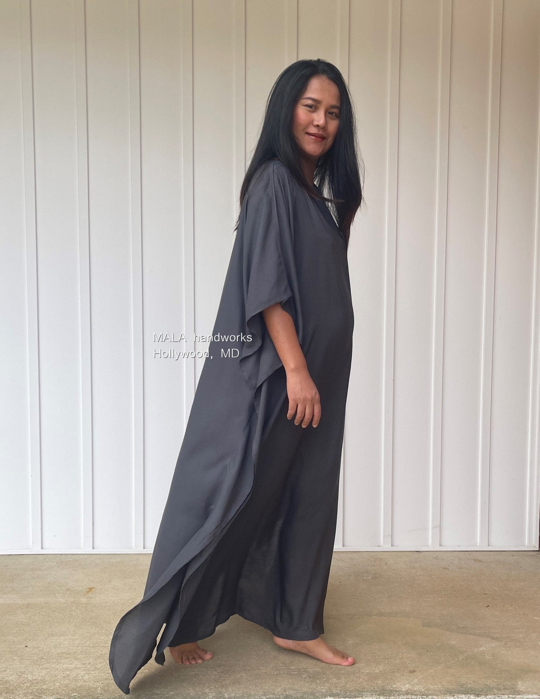 MALA handworks  Mia Boat Neck Kaftan in Dark Grey
