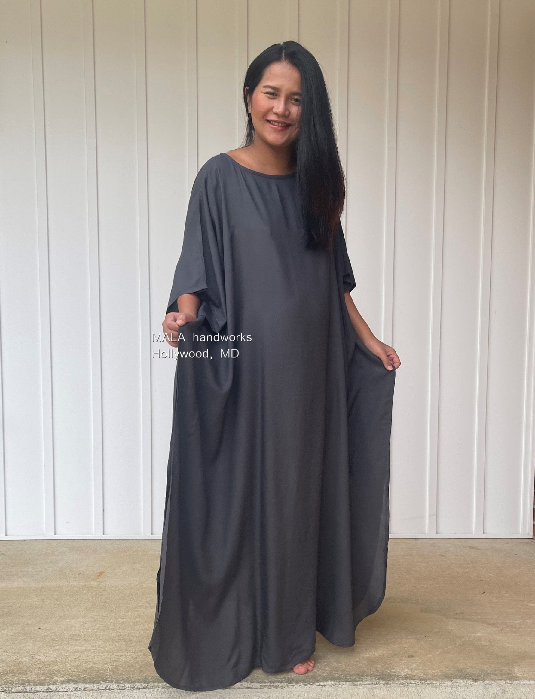 MALA handworks  Mia Boat Neck Kaftan in Dark Grey