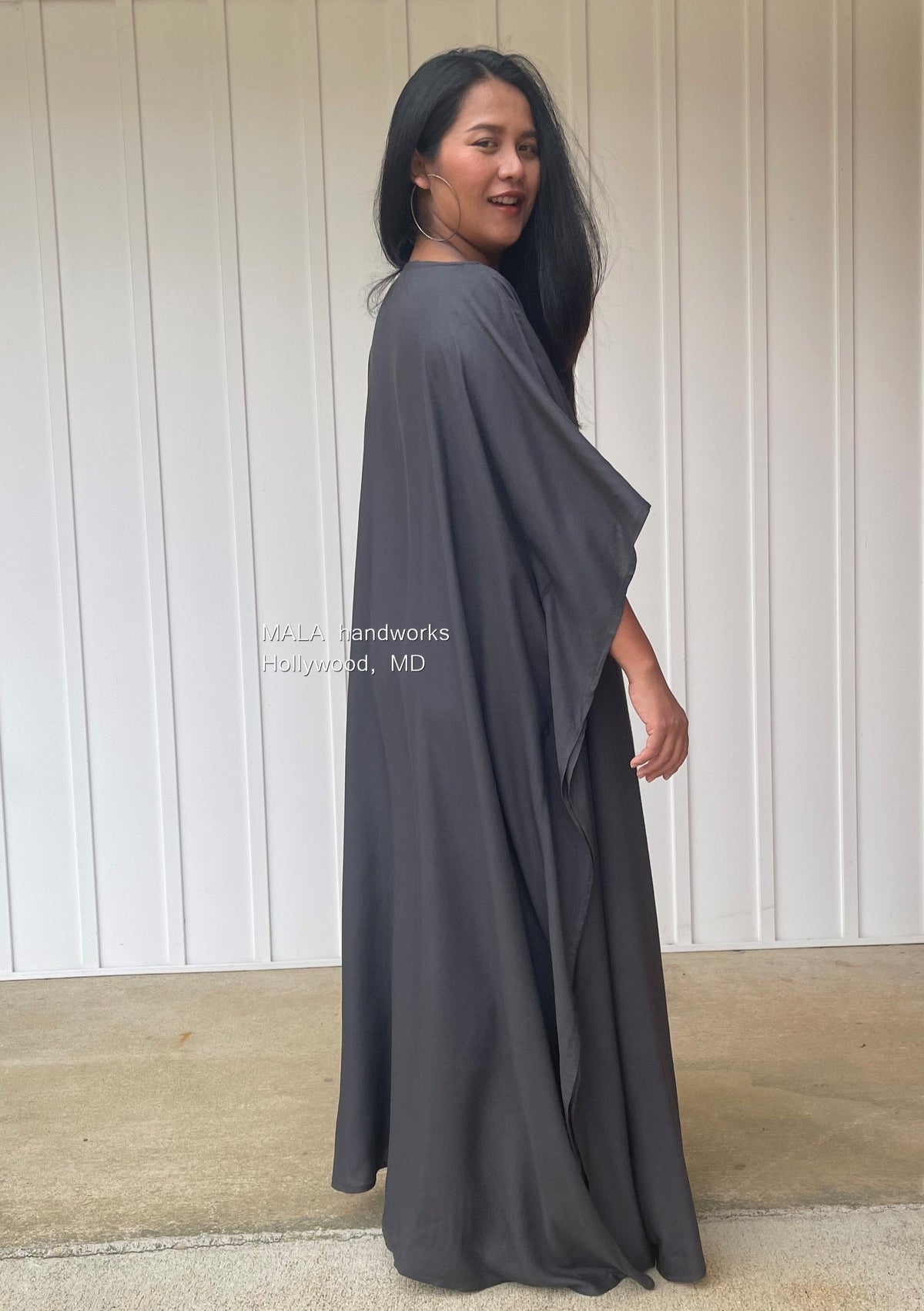 MALA handworks  Mia Boat Neck Kaftan in Dark Grey