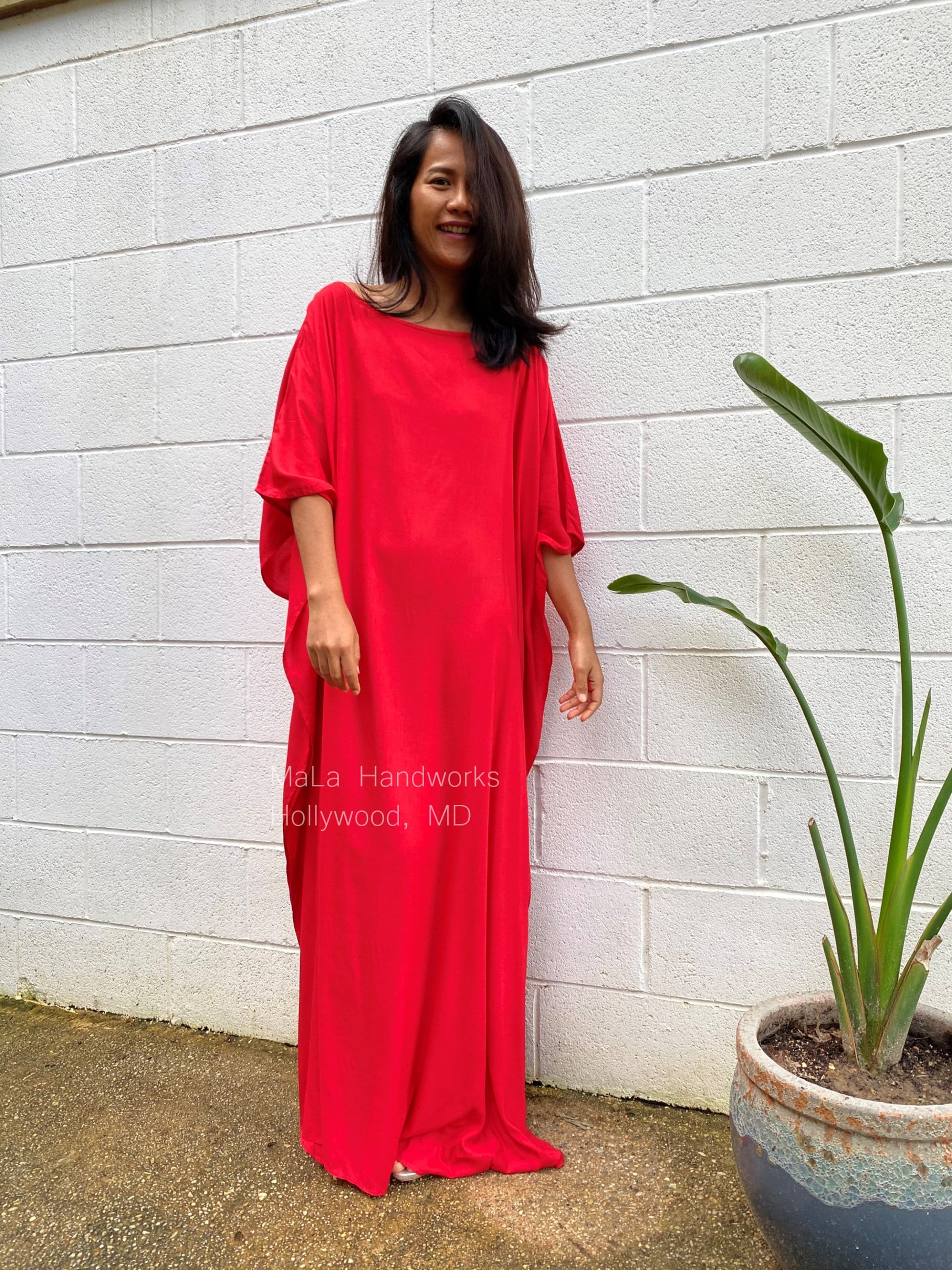 MALA handworks  Mia Boat Neck Kaftan in Red