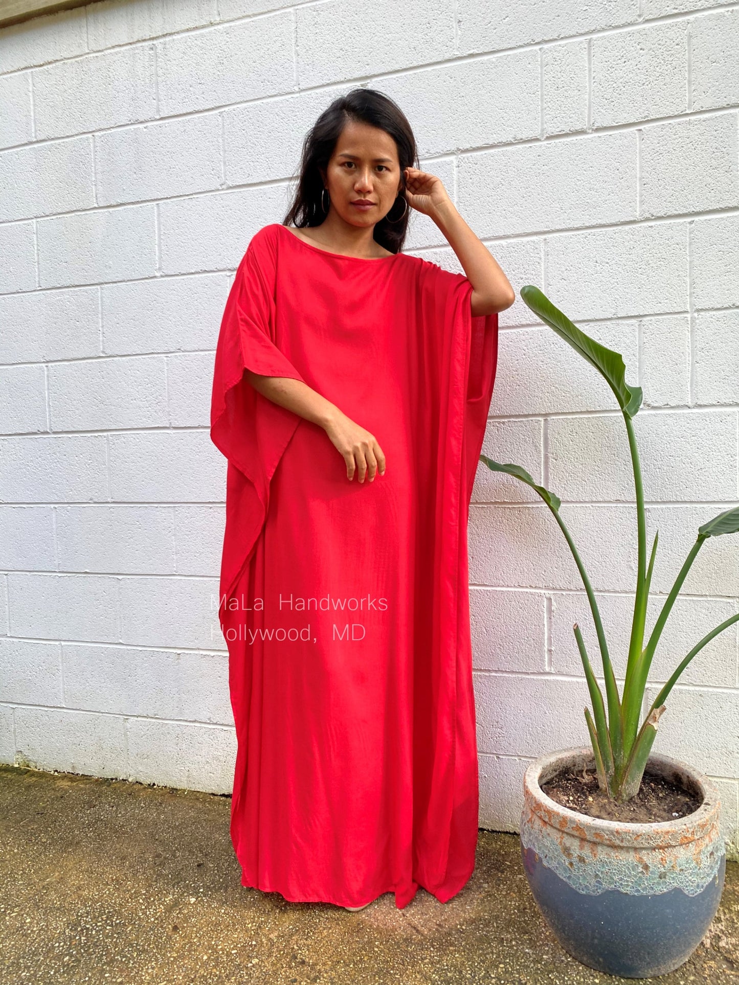 MALA handworks  Mia Boat Neck Kaftan in Red