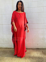 MALA handworks  Mia Boat Neck Kaftan in Red and Black Tie Dye