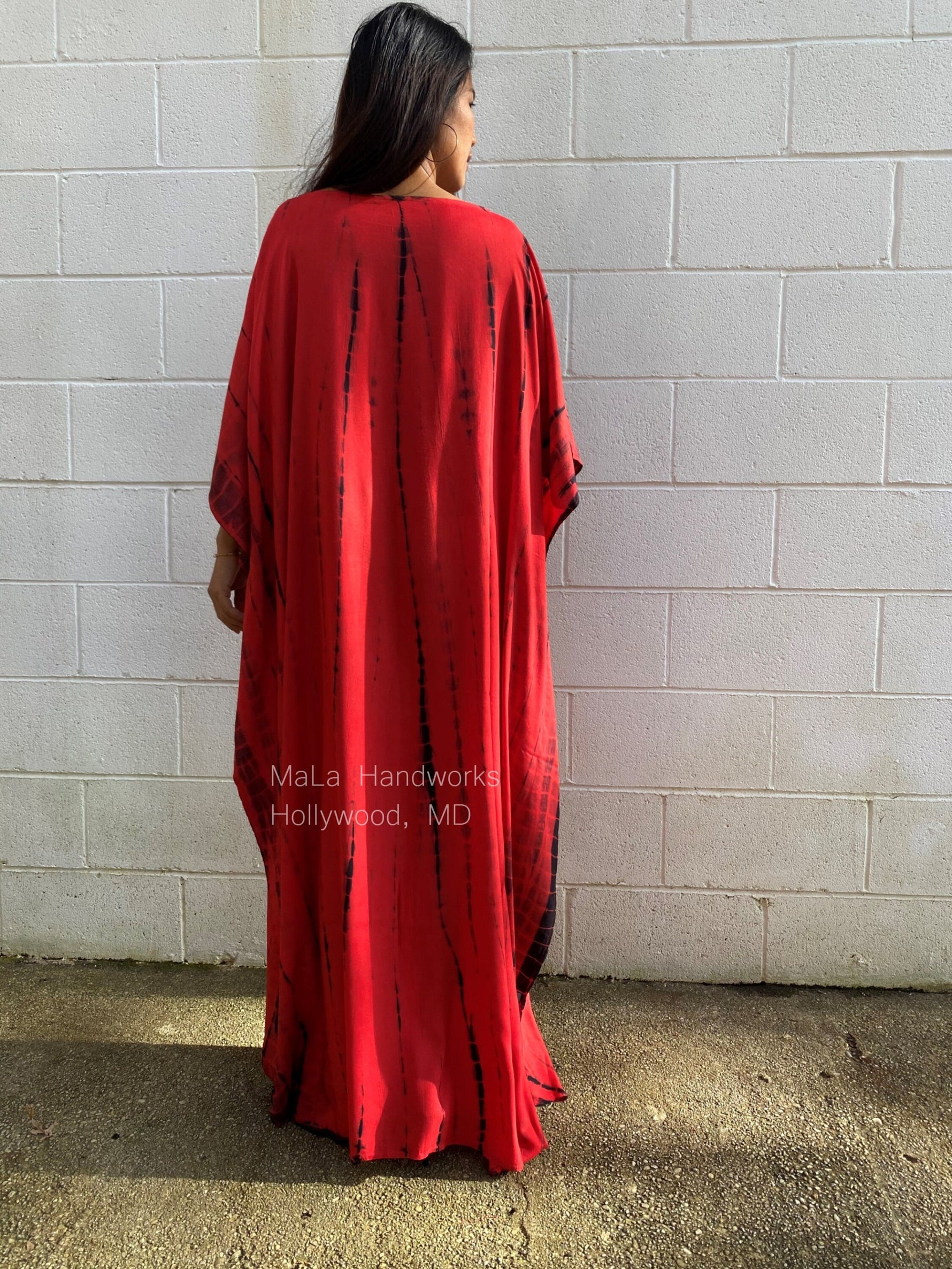 MALA handworks  Mia Boat Neck Kaftan in Red and Black Tie Dye