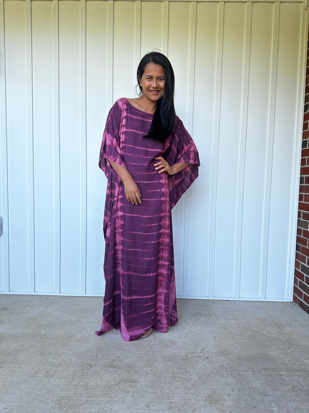 MALA handworks  Mia Boat NeckKaftan in Purple Tie Dye