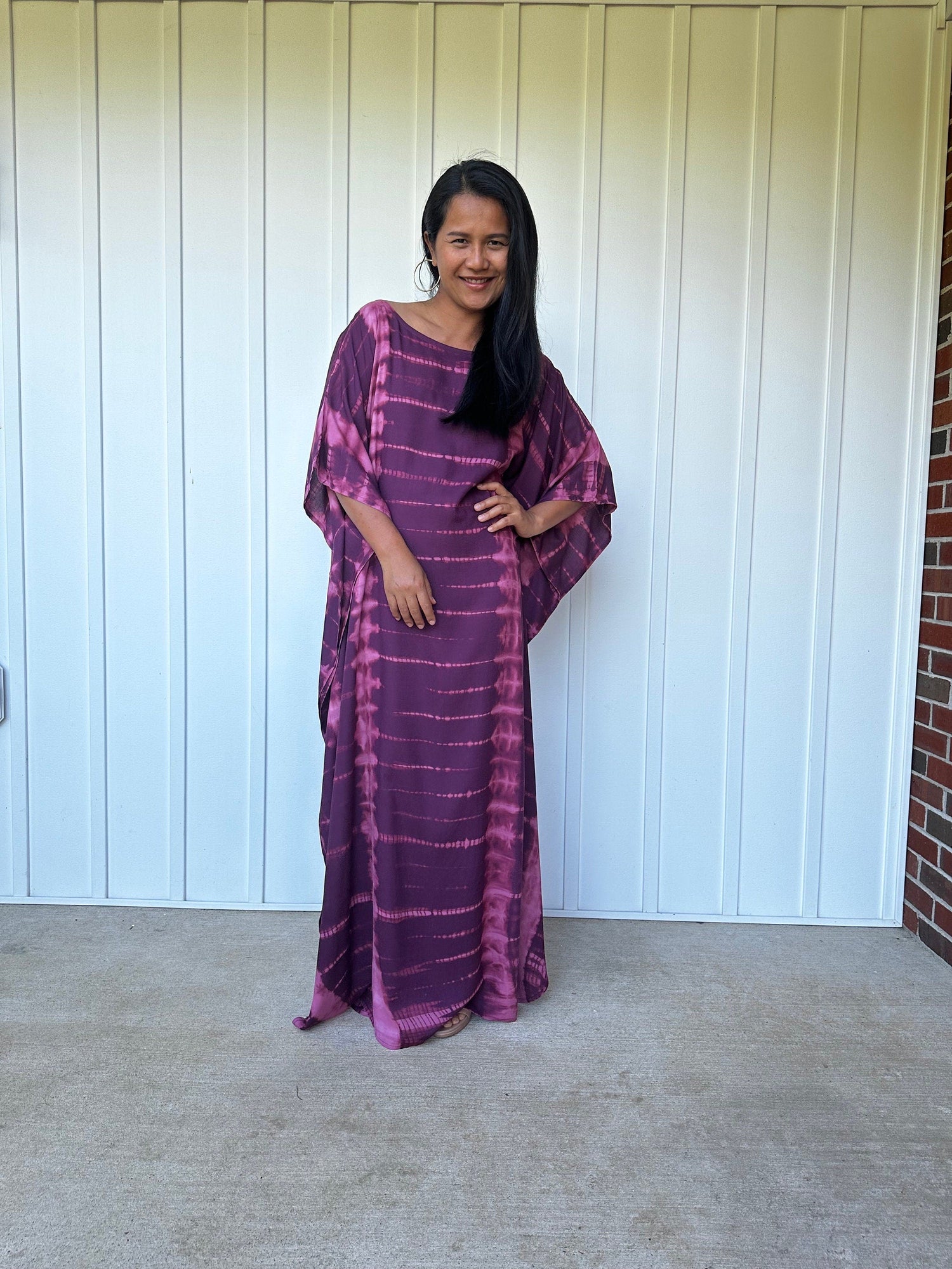 MALA handworks  Mia Boat NeckKaftan in Purple Tie Dye