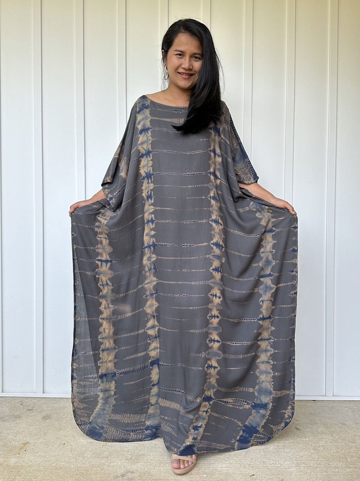 Mia Kaftan in Gray & Blue Tie Dye-AC-22-Mala Handworks