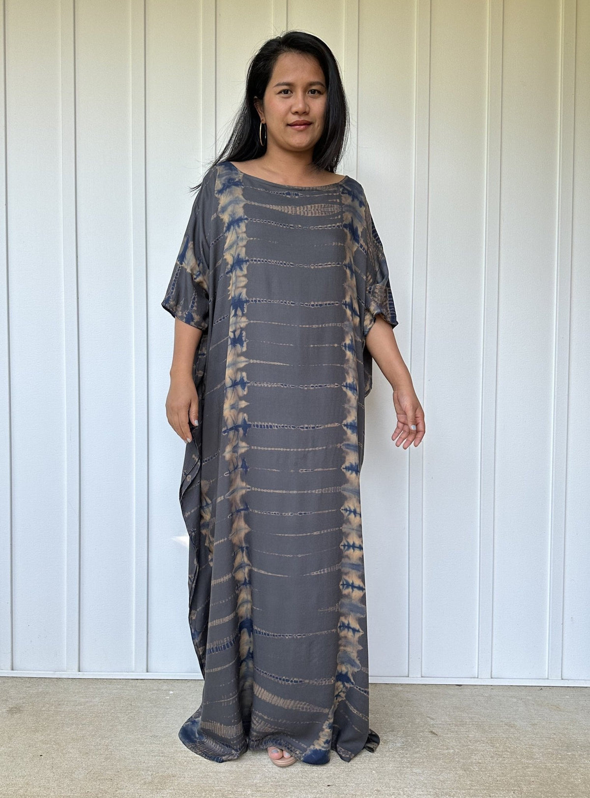 Mia Kaftan in Gray & Blue Tie Dye-AC-22-Mala Handworks