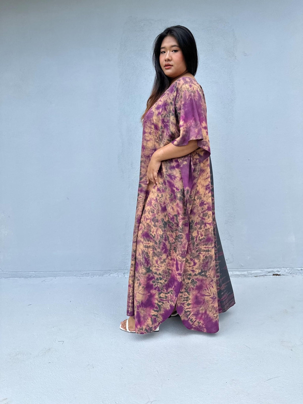 Mia Kaftan in Gray & Purple Tie Dye-AC-29-Mala Handworks