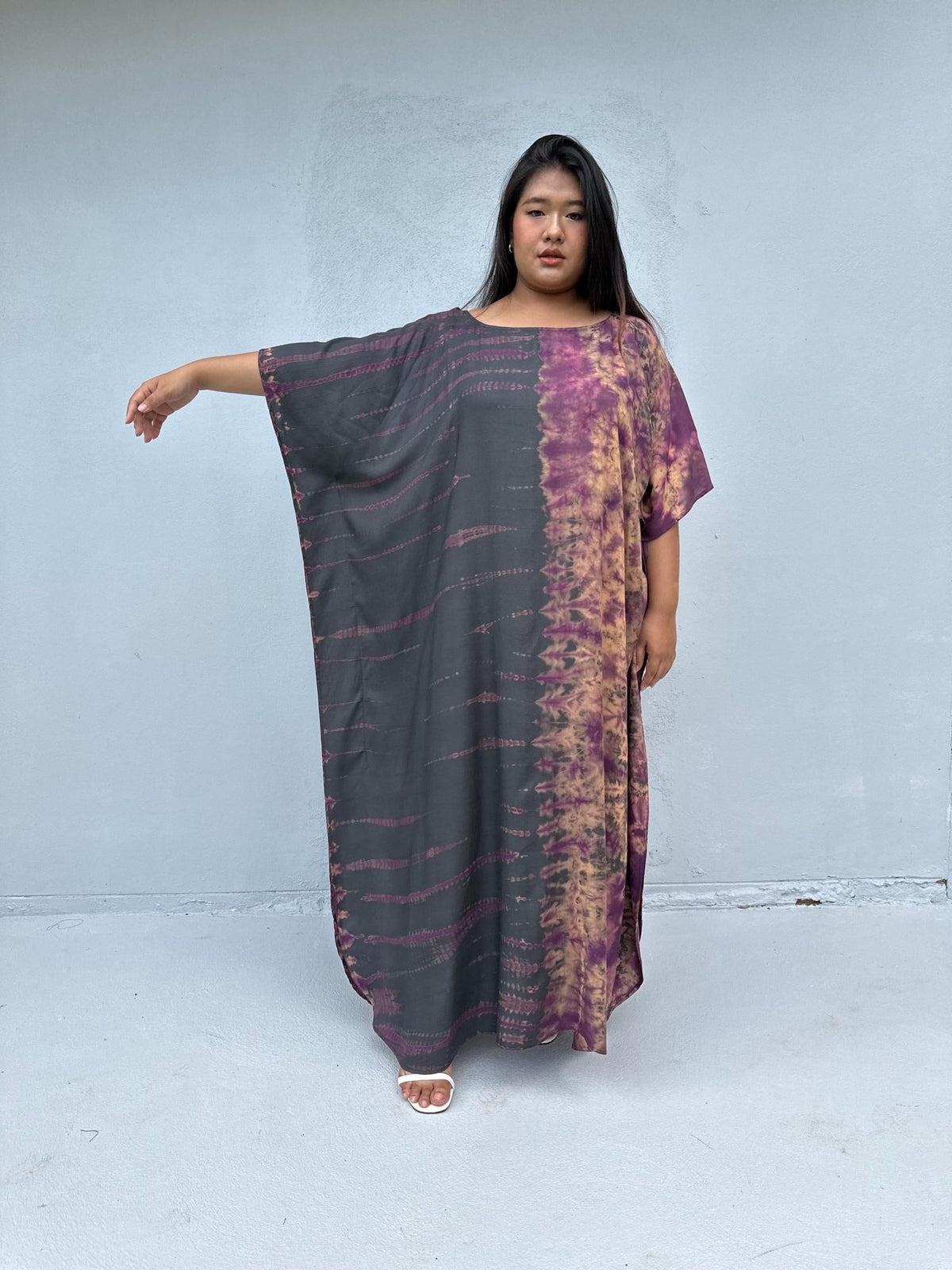 Mia Kaftan in Gray & Purple Tie Dye-AC-29-Mala Handworks