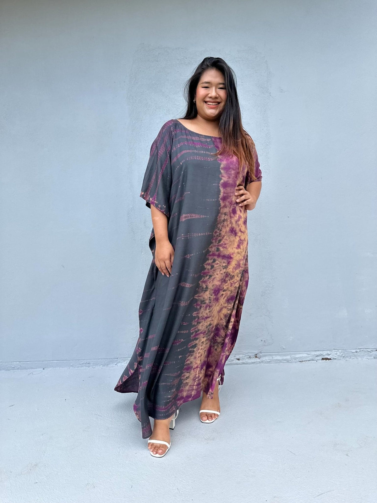 Mia Kaftan in Gray & Purple Tie Dye-AC-29-Mala Handworks