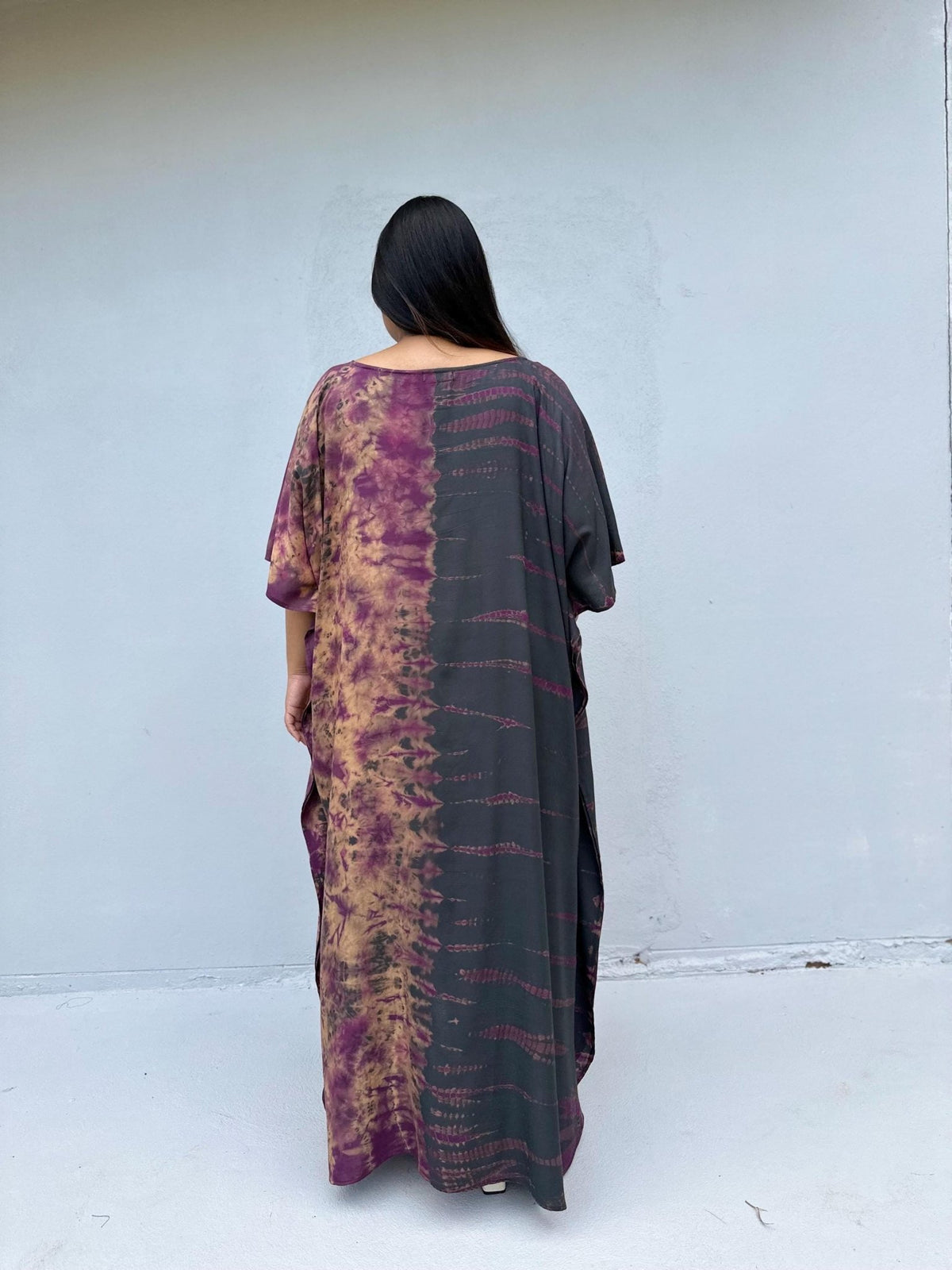 Mia Kaftan in Gray & Purple Tie Dye-AC-29-Mala Handworks