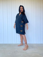 MALA handworks Miyu Midi Dress in Black and Hand Embroidery